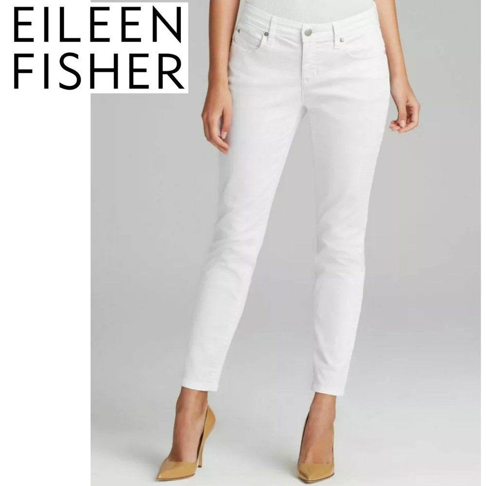 Eileen Fisher White Organic Cotton Ankle Skinny Jeans White Women’s Size 6